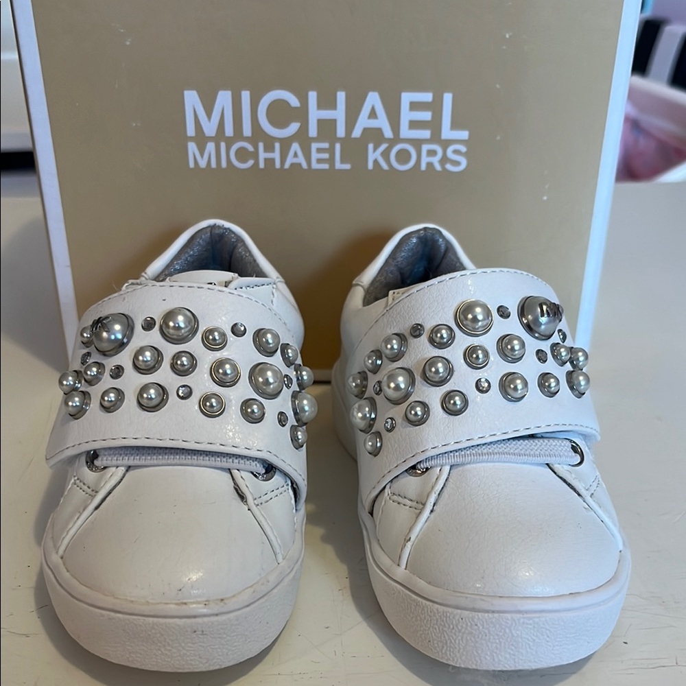 Michael Kors Kids White Sneakers with Pearl Accents